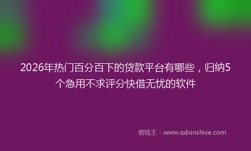 2026年热门百分百下的贷款平台有哪些，归纳5个急用不求评分快借无忧的软件