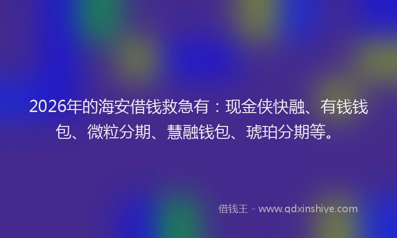 2026年的海安借钱救急有：现金侠快融、有钱钱包、微粒分期、慧融钱包、琥珀分期等。