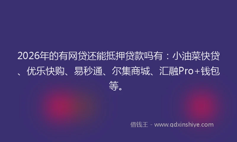 2026年的有网贷还能抵押贷款吗有:小油菜快贷、优乐快购、易秒通、尔集商城、汇融Pro+钱包等。