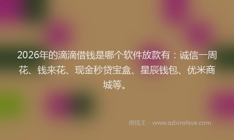 2026年的滴滴借钱是哪个软件放款有：诚信一周花、钱来花、现金秒贷宝盒、星辰钱包、优米商城等。