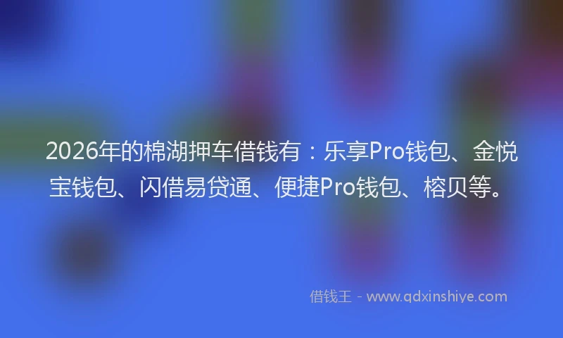 2026年的棉湖押车借钱有：乐享Pro钱包、金悦宝钱包、闪借易贷通、便捷Pro钱包、榕贝等。