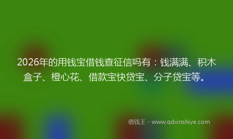 2026年的用钱宝借钱查征信吗有：钱满满、积木盒子、橙心花、借款宝快贷宝、分子贷宝等。