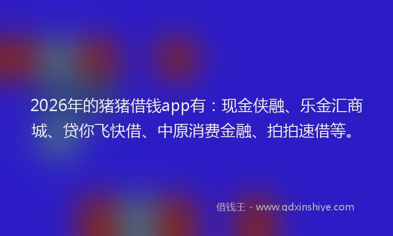 2026年的猪猪借钱app有：现金侠融、乐金汇商城、贷你飞快借、中原消费金融、拍拍速借等。