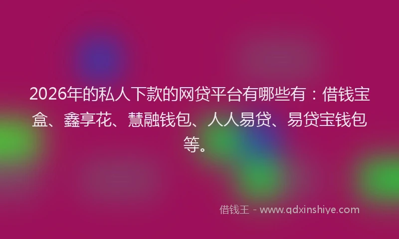 2026年的私人下款的网贷平台有哪些有：借钱宝盒、鑫享花、慧融钱包、人人易贷、易贷宝钱包等。