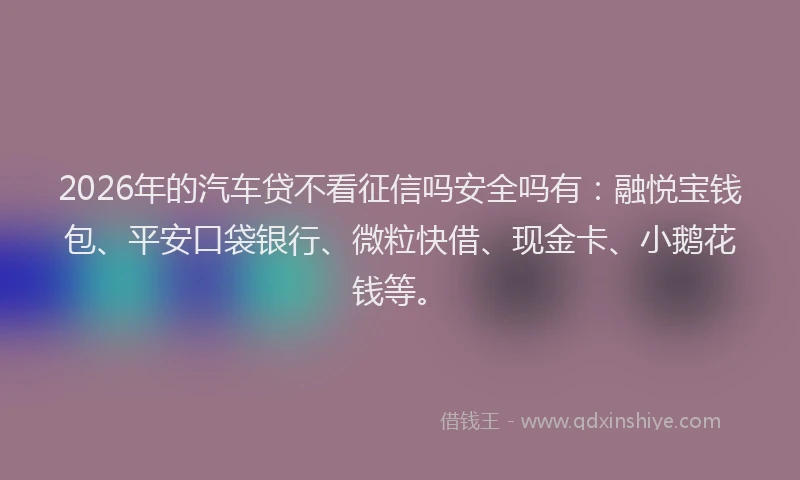 2026年的汽车贷不看征信吗安全吗有：融悦宝钱包、平安口袋银行、微粒快借、现金卡、小鹅花钱等。