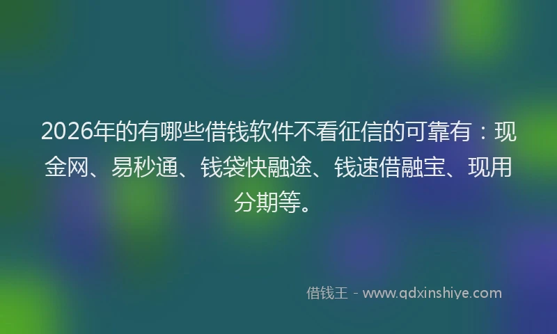 2026年的有哪些借钱软件不看征信的可靠有：现金网、易秒通、钱袋快融途、钱速借融宝、现用分期等。