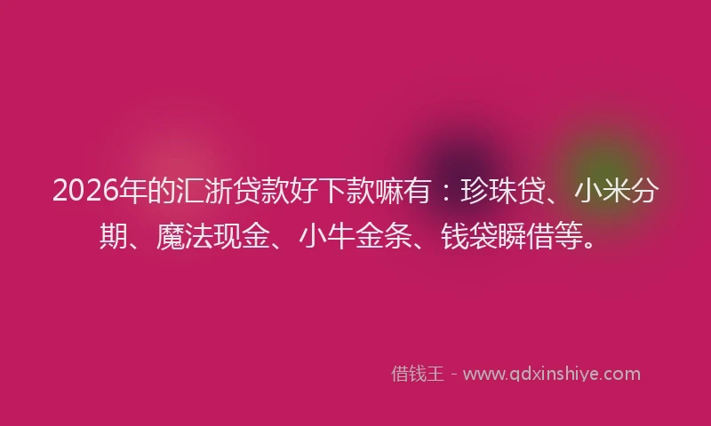 2026年的汇浙贷款好下款嘛有：珍珠贷、小米分期、魔法现金、小牛金条、钱袋瞬借等。