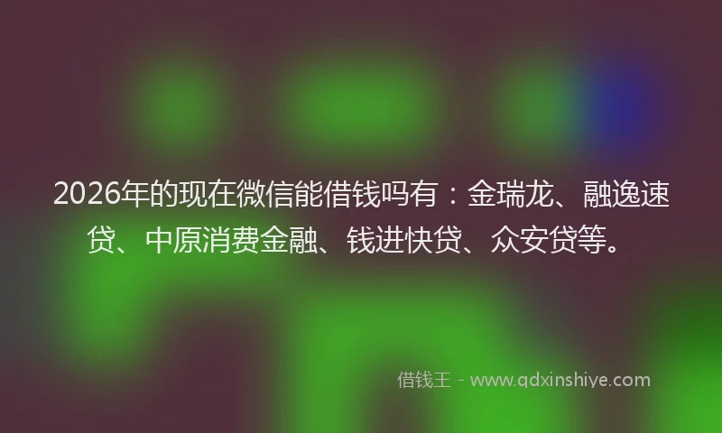2026年的现在微信能借钱吗有：金瑞龙、融逸速贷、中原消费金融、钱进快贷、众安贷等。