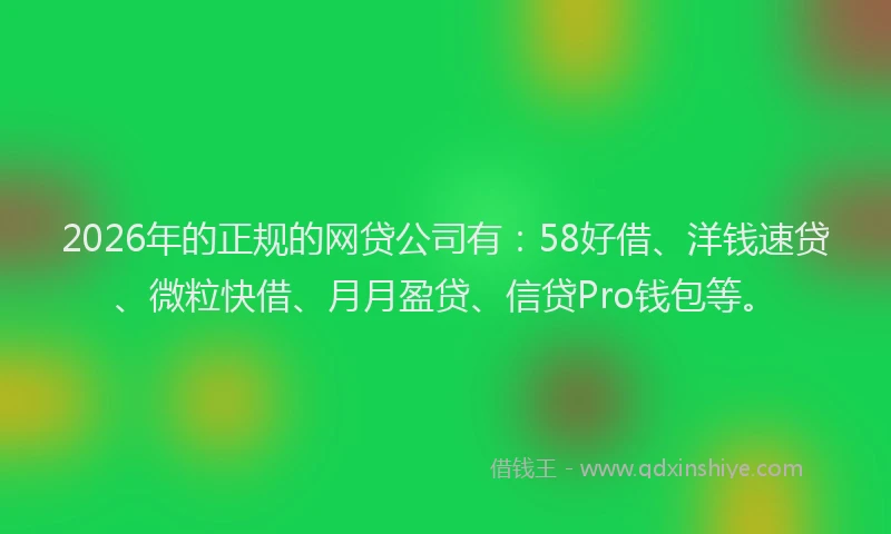 2026年的正规的网贷公司有：58好借、洋钱速贷、微粒快借、月月盈贷、信贷Pro钱包等。