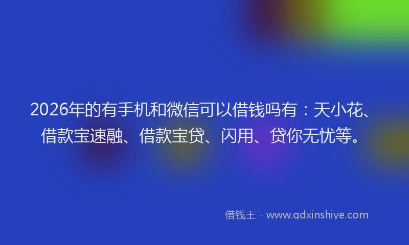 2026年的有手机和微信可以借钱吗有：天小花、借款宝速融、借款宝贷、闪用、贷你无忧等。