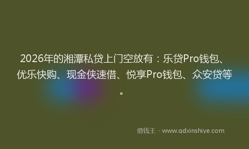2026年的湘潭私贷上门空放有:乐贷Pro钱包、优乐快购、现金侠速借、悦享Pro钱包、众安贷等。