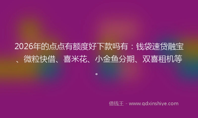 2026年的点点有额度好下款吗有：钱袋速贷融宝、微粒快借、喜米花、小金鱼分期、双喜租机等。