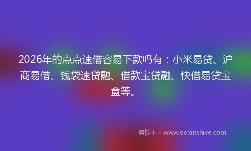 2026年的点点速借容易下款吗有：小米易贷、沪商易借、钱袋速贷融、借款宝贷融、快借易贷宝盒等。
