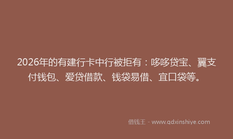 2026年的有建行卡中行被拒有：哆哆贷宝、翼支付钱包、爱贷借款、钱袋易借、宜口袋等。