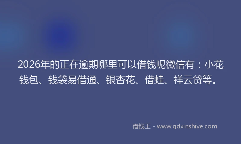 2026年的正在逾期哪里可以借钱呢微信有：小花钱包、钱袋易借通、银杏花、借蛙、祥云贷等。