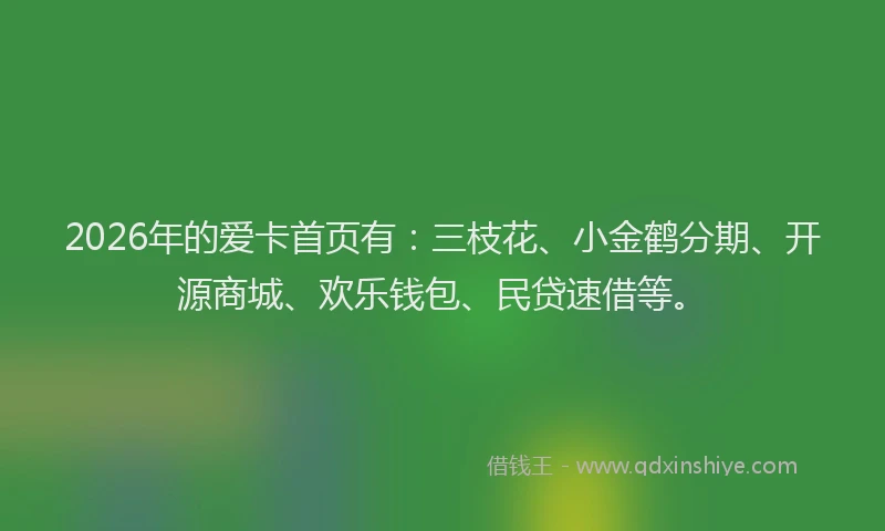2026年的爱卡首页有：三枝花、小金鹤分期、开源商城、欢乐钱包、民贷速借等。