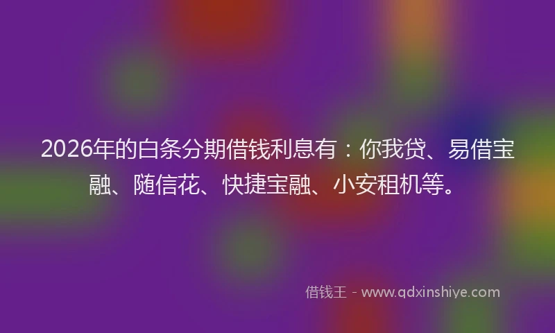 2026年的白条分期借钱利息有：你我贷、易借宝融、随信花、快捷宝融、小安租机等。