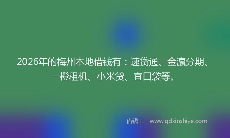 2026年的梅州本地借钱有：速贷通、金瀛分期、一橙租机、小米贷、宜口袋等。