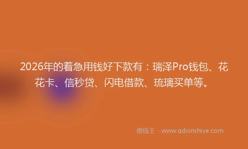 2026年的着急用钱好下款有：瑞泽Pro钱包、花花卡、信秒贷、闪电借款、琉璃买单等。