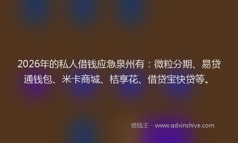 2026年的私人借钱应急泉州有：微粒分期、易贷通钱包、米卡商城、桔享花、借贷宝快贷等。