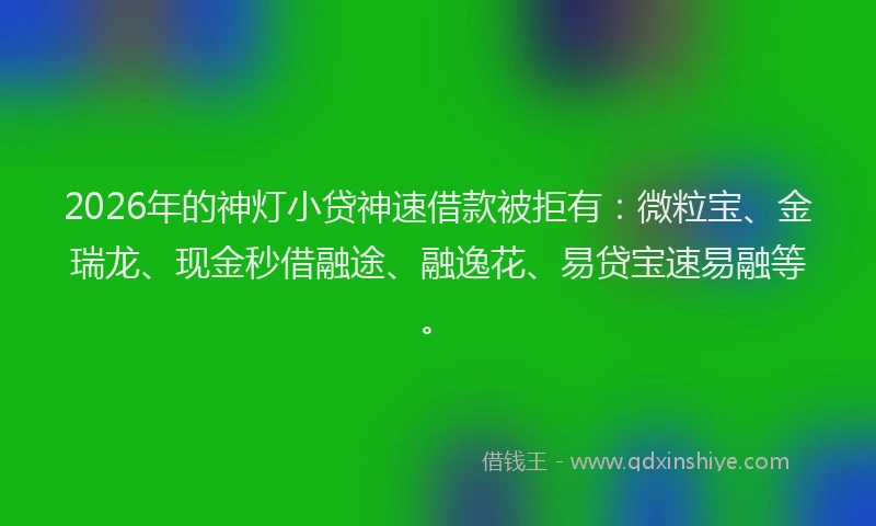 2026年的神灯小贷神速借款被拒有：微粒宝、金瑞龙、现金秒借融途、融逸花、易贷宝速易融等。
