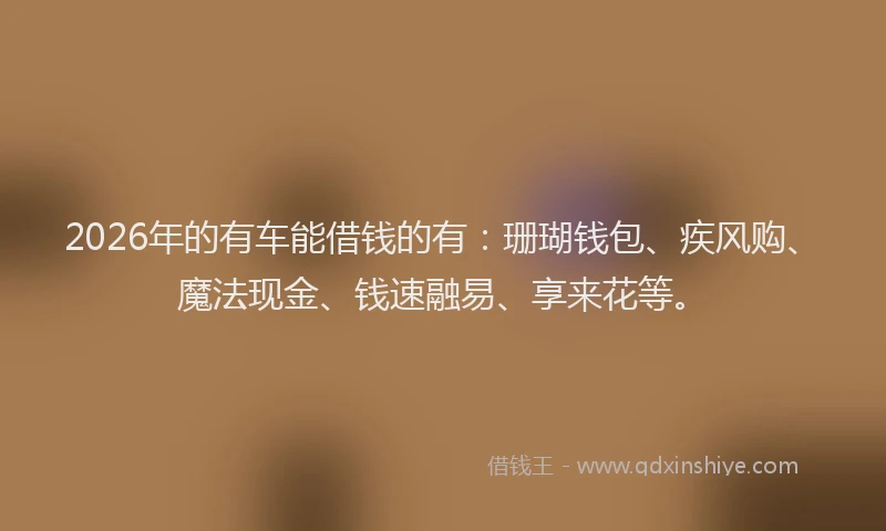 2026年的有车能借钱的有:珊瑚钱包、疾风购、魔法现金、钱速融易、享来花等。