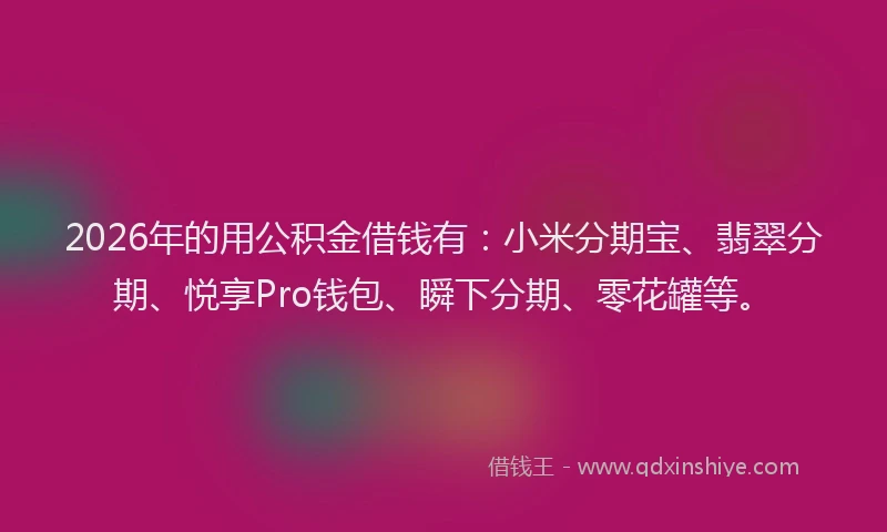 2026年的用公积金借钱有：小米分期宝、翡翠分期、悦享Pro钱包、瞬下分期、零花罐等。