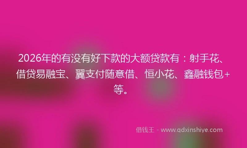 2026年的有没有好下款的大额贷款有:射手花、借贷易融宝、翼支付随意借、恒小花、鑫融钱包+等。