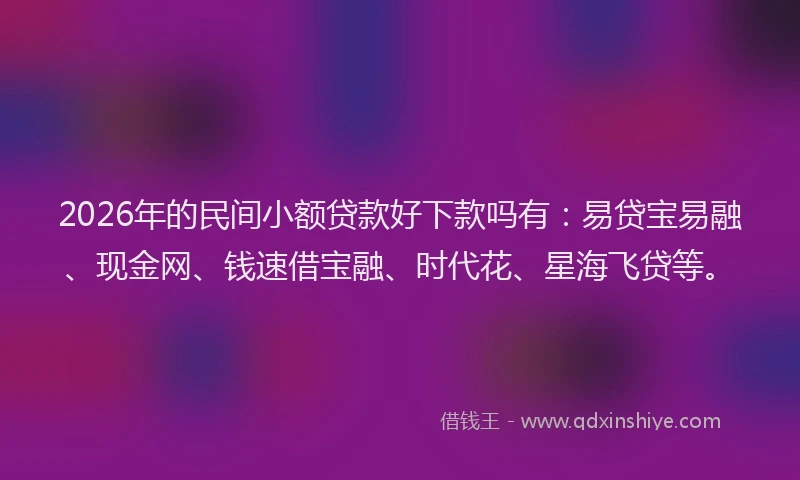 2026年的民间小额贷款好下款吗有：易贷宝易融、现金网、钱速借宝融、时代花、星海飞贷等。
