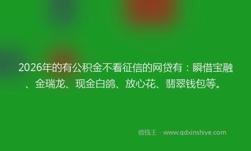 2026年的有公积金不看征信的网贷有：瞬借宝融、金瑞龙、现金白鸽、放心花、翡翠钱包等。