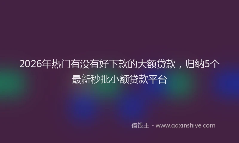 2026年热门有没有好下款的大额贷款，归纳5个最新秒批小额贷款平台