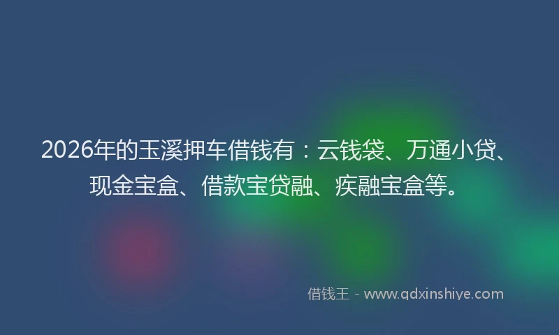 2026年的玉溪押车借钱有:云钱袋、万通小贷、现金宝盒、借款宝贷融、疾融宝盒等。