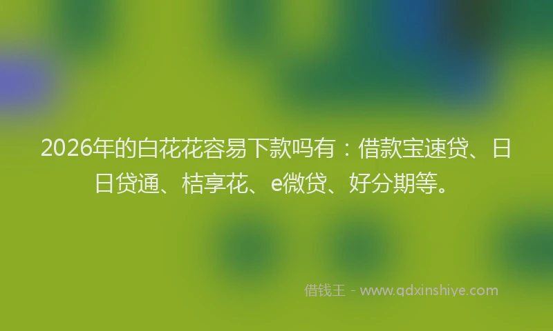 2026年的白花花容易下款吗有：借款宝速贷、日日贷通、桔享花、e微贷、好分期等。