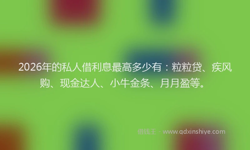 2026年的私人借利息最高多少有：粒粒贷、疾风购、现金达人、小牛金条、月月盈等。