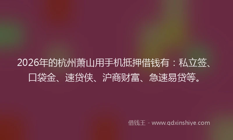 2026年的杭州萧山用手机抵押借钱有：私立签、口袋金、速贷侠、沪商财富、急速易贷等。
