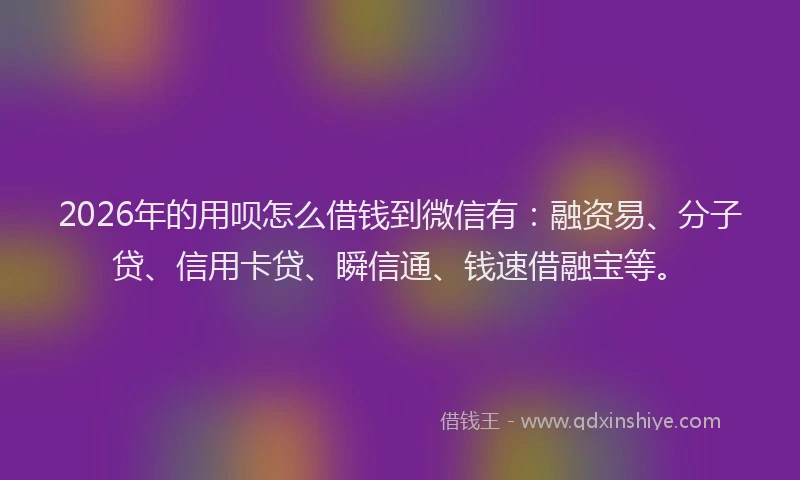 2026年的用呗怎么借钱到微信有：融资易、分子贷、信用卡贷、瞬信通、钱速借融宝等。