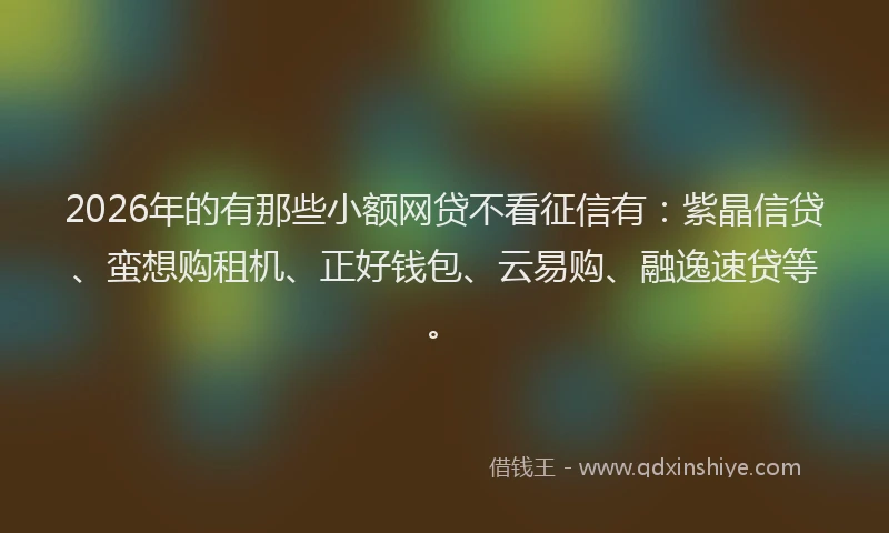 2026年的有那些小额网贷不看征信有:紫晶信贷、蛮想购租机、正好钱包、云易购、融逸速贷等。