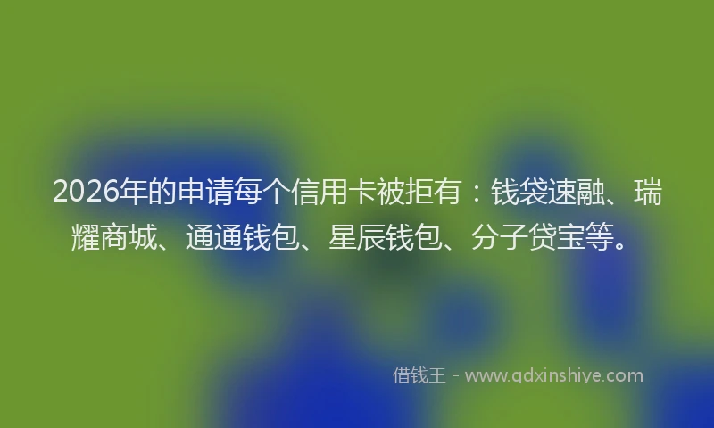 2026年的申请每个信用卡被拒有：钱袋速融、瑞耀商城、通通钱包、星辰钱包、分子贷宝等。