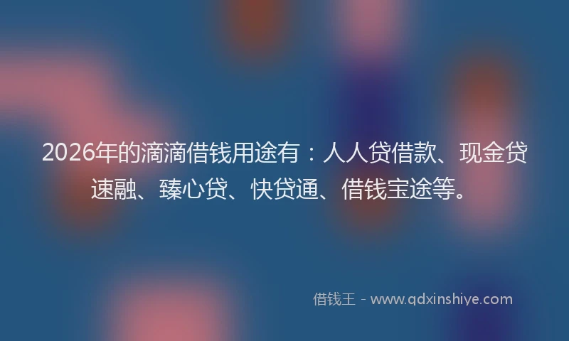 2026年的滴滴借钱用途有：人人贷借款、现金贷速融、臻心贷、快贷通、借钱宝途等。