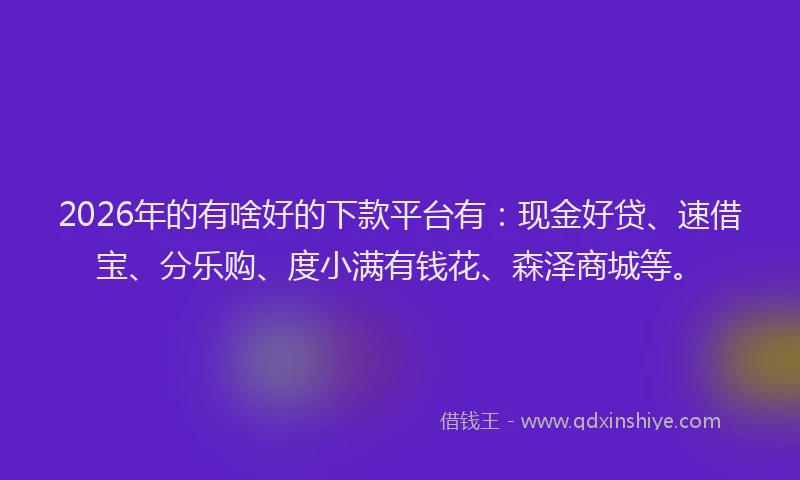 2026年的有啥好的下款平台有：现金好贷、速借宝、分乐购、度小满有钱花、森泽商城等。