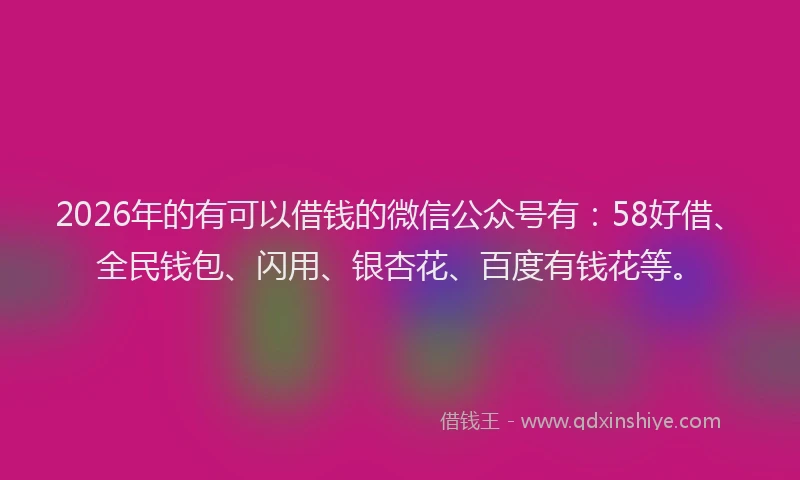 2026年的有可以借钱的微信公众号有：58好借、全民钱包、闪用、银杏花、百度有钱花等。