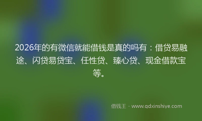 2026年的有微信就能借钱是真的吗有:借贷易融途、闪贷易贷宝、任性贷、臻心贷、现金借款宝等。