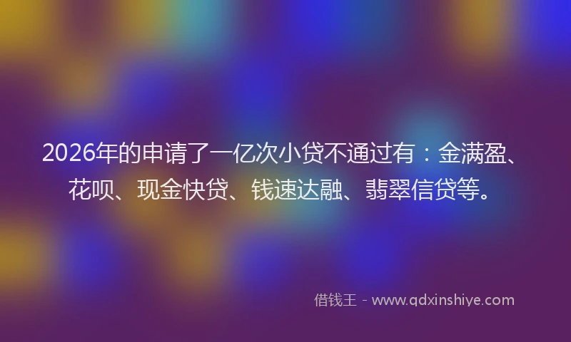 2026年的申请了一亿次小贷不通过有：金满盈、花呗、现金快贷、钱速达融、翡翠信贷等。