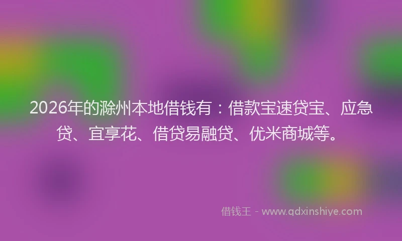 2026年的滁州本地借钱有：借款宝速贷宝、应急贷、宜享花、借贷易融贷、优米商城等。