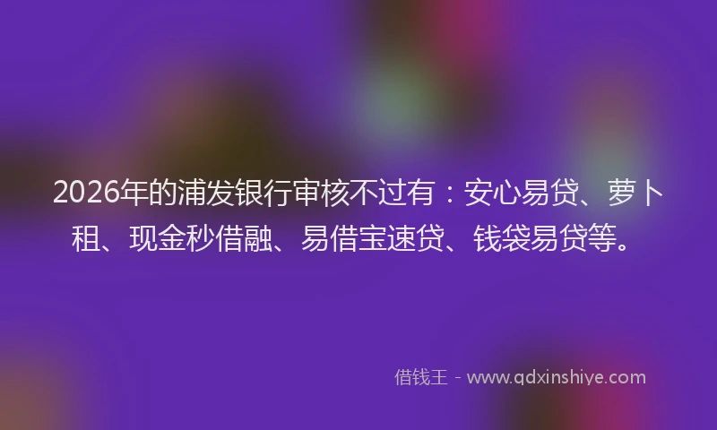 2026年的浦发银行审核不过有:安心易贷、萝卜租、现金秒借融、易借宝速贷、钱袋易贷等。