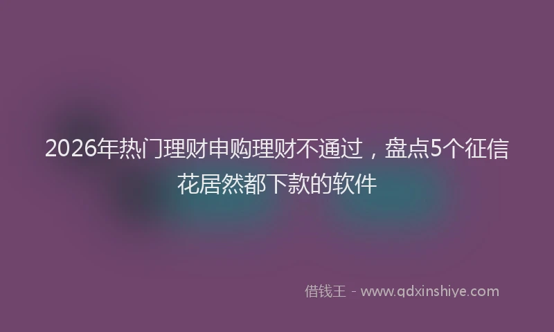 2026年热门理财申购理财不通过,盘点5个征信花居然都下款的软件