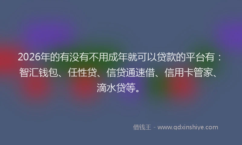 2026年的有没有不用成年就可以贷款的平台有：智汇钱包、任性贷、信贷通速借、信用卡管家、滴水贷等。