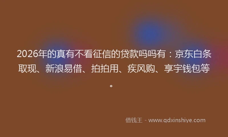 2026年的真有不看征信的贷款吗吗有：京东白条取现、新浪易借、拍拍用、疾风购、享宇钱包等。