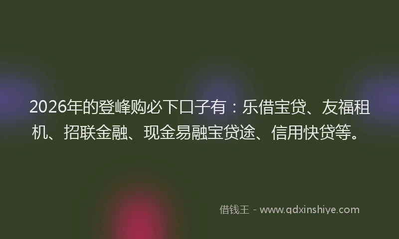 2026年的登峰购必下口子有：乐借宝贷、友福租机、招联金融、现金易融宝贷途、信用快贷等。