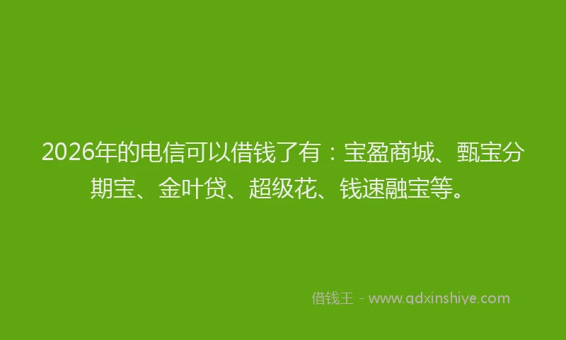 2026年的电信可以借钱了有：宝盈商城、甄宝分期宝、金叶贷、超级花、钱速融宝等。
